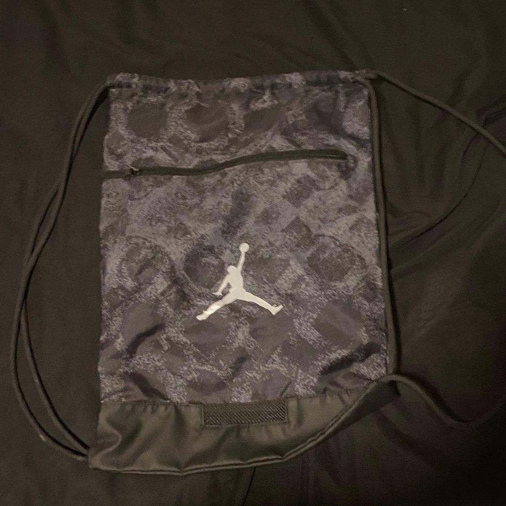 Jordan Black and Gray Drawstring Backpack